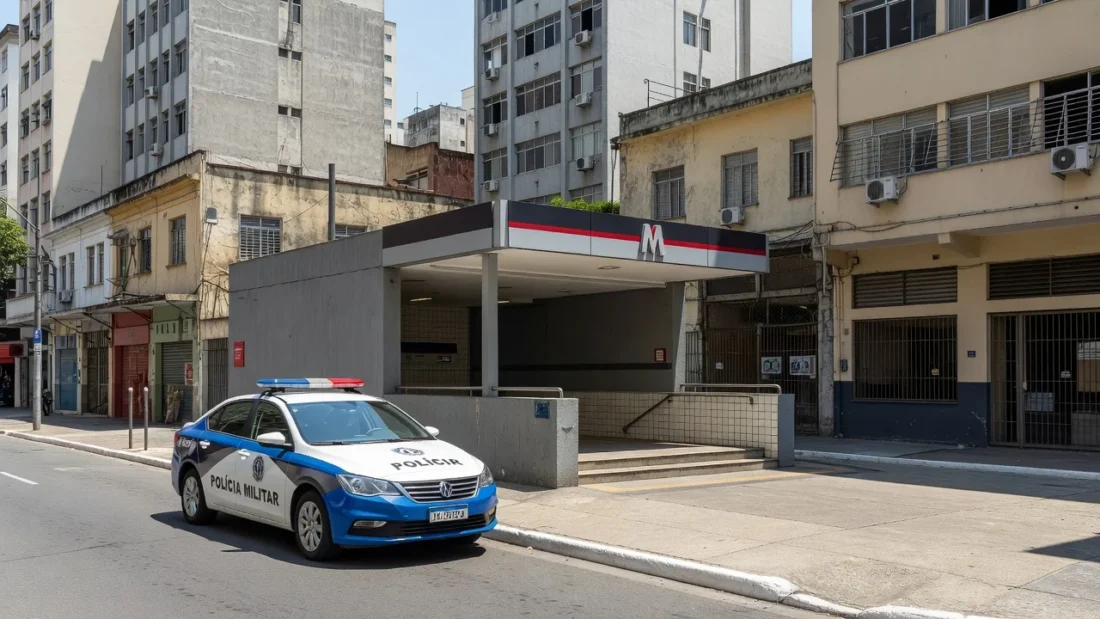 Viatura policial em frente a estação de metrô em São Paulo