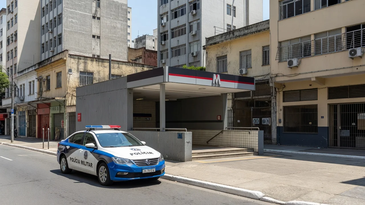 Viatura policial em frente a estação de metrô em São Paulo