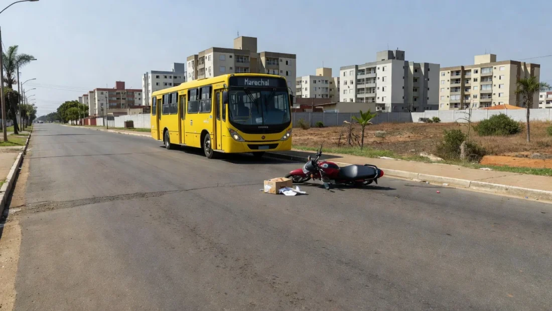 Ônibus da Marechal parado em rua de Taguatinga após acidente com entregador