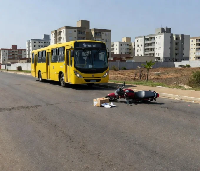 Ônibus da Marechal parado em rua de Taguatinga após acidente com entregador
