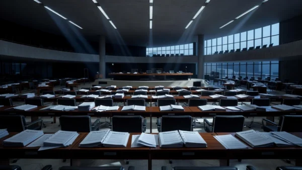 Plenário da CLDF com documentos orçamentários representando crise com o Planalto