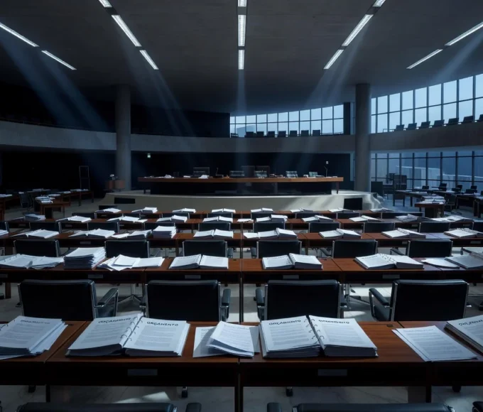 Plenário da CLDF com documentos orçamentários representando crise com o Planalto