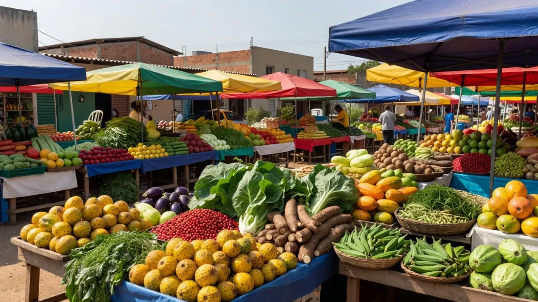 Feira em Vicente Pires, Brasília, com barracas de produtos locais