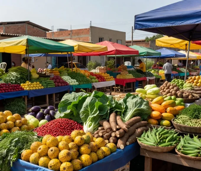 Feira em Vicente Pires, Brasília, com barracas de produtos locais
