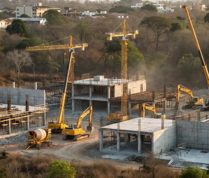Canteiro de obras paralisado em Taguatinga, DF, ilustrando lentidão de projetos públicos.