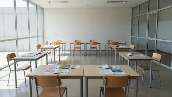 Sala de aula em Brasília com materiais sobre sexualidade e planejamento familiar em projeto da Secretaria de Educação