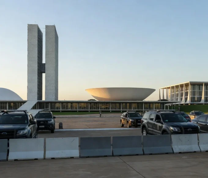 Praça dos Três Poderes com segurança reforçada pela Polícia Federal em Brasília