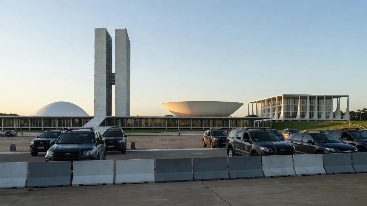 Praça dos Três Poderes com segurança reforçada pela Polícia Federal em Brasília